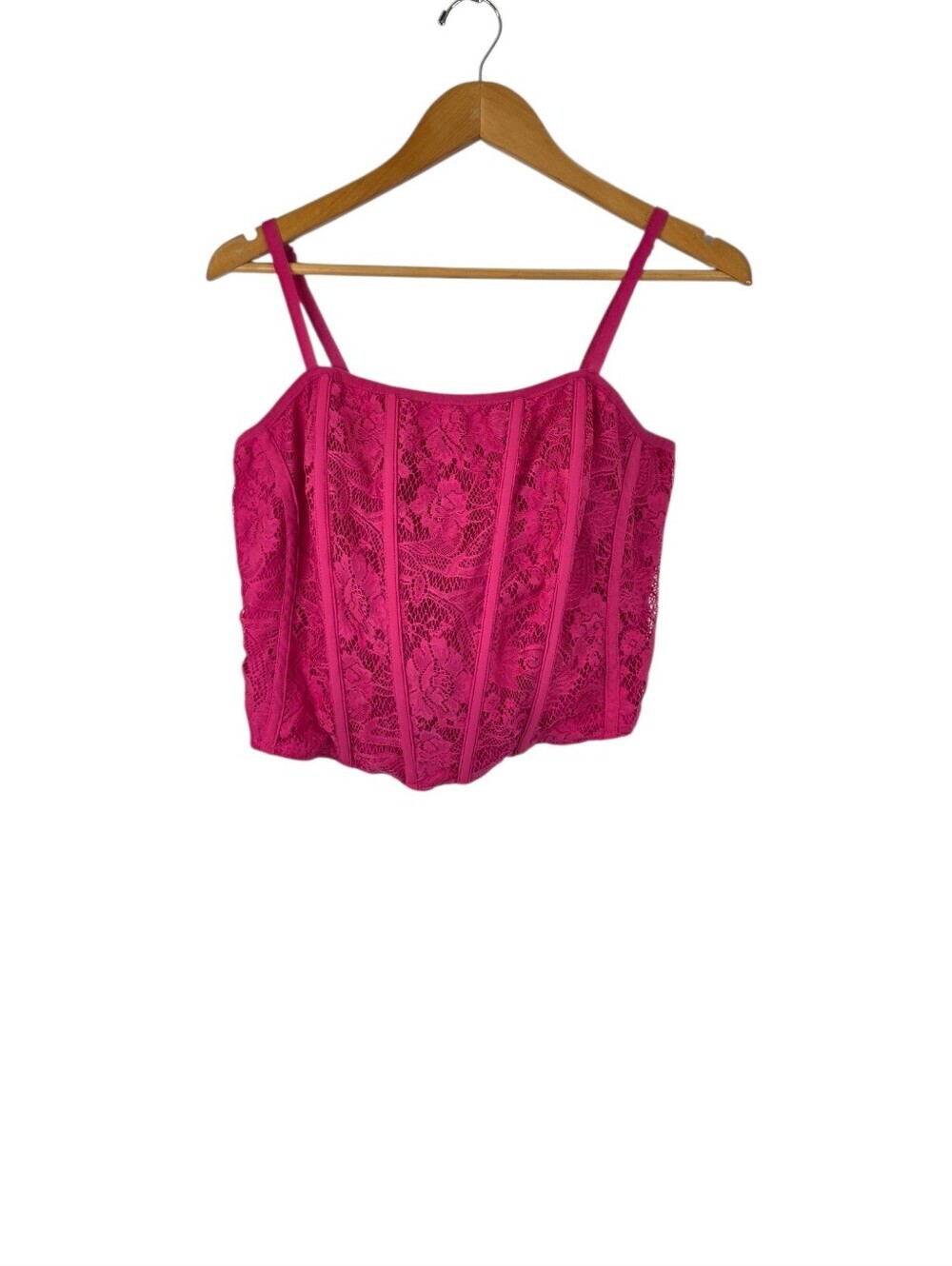 Torrid Women's Size 0X Lace Power Mesh Crop Corset Top Pink Peacock Bustier